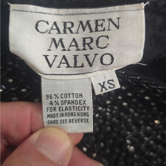 Carmen Marc Valvo Black Beaded Dress SS Size XS Deep V Back Shoulder Pads EUC - Picture 7 of 7
